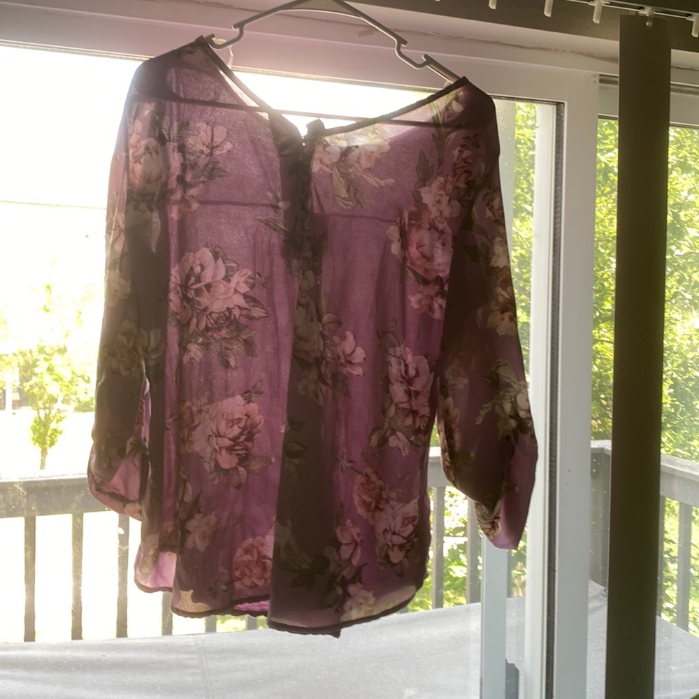 Large purple floral blouse
